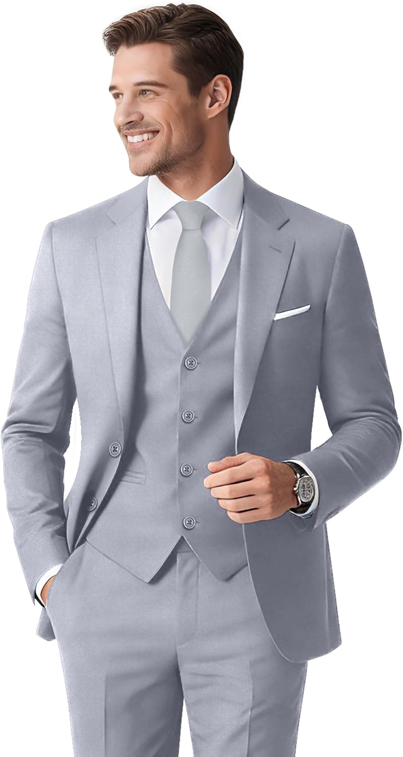 Men's Stretch Slim Fit 6-Piece Suit Set with Blazer, Vest, Pants, Bow Tie, Necktie and Pocket Square