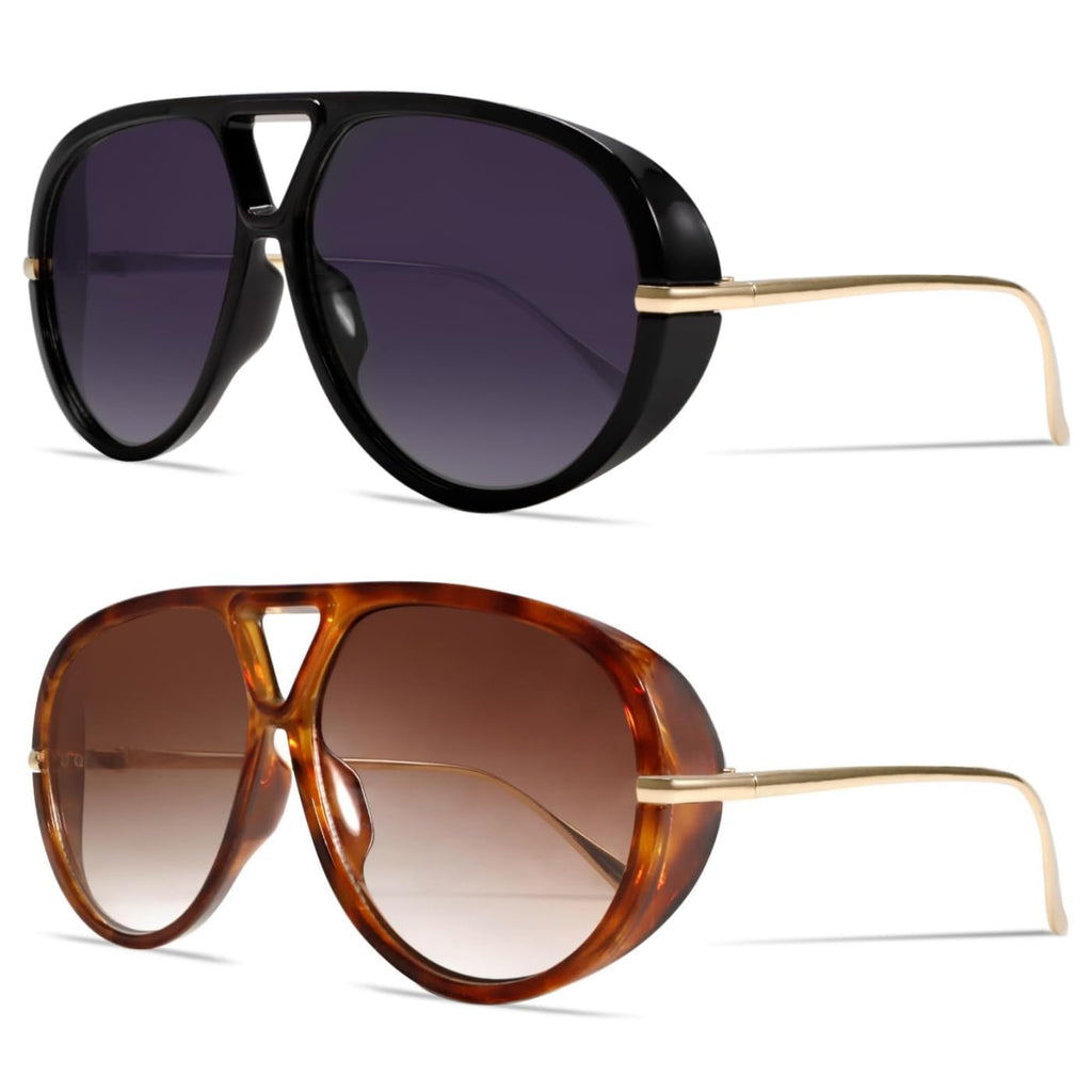GUVIVI Retro Gold Aviator Sunglasses for Women Men, 2026 Metal Oversized 70s Aviators Black Vacation Beach Sun Glasses