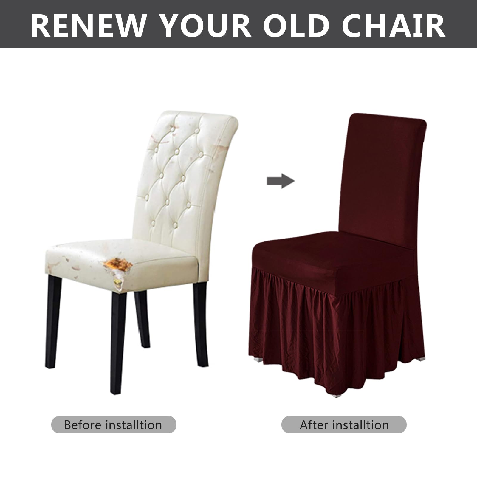 molasofa Chair Covers for Dining Room Set of 6 Stretch Chair Slipcovers with Skirt for Kitchen Seat Protectors Wedding Banquet Decor Kids Pets Spandex Fabric Washable (6pcs, Brown)