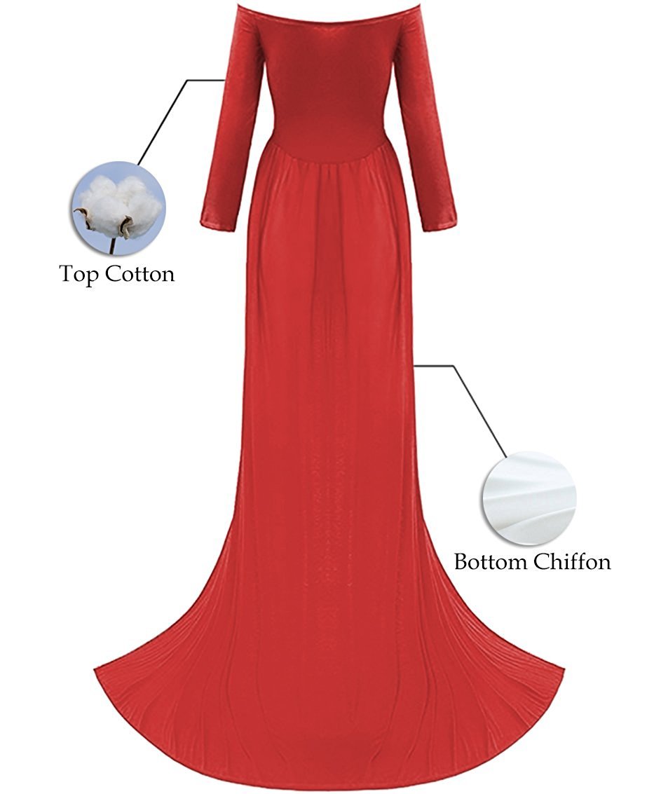 ZIUMUDY Maternity Maxi Chiffon Photography Dress Split Front Gown for Photoshoot