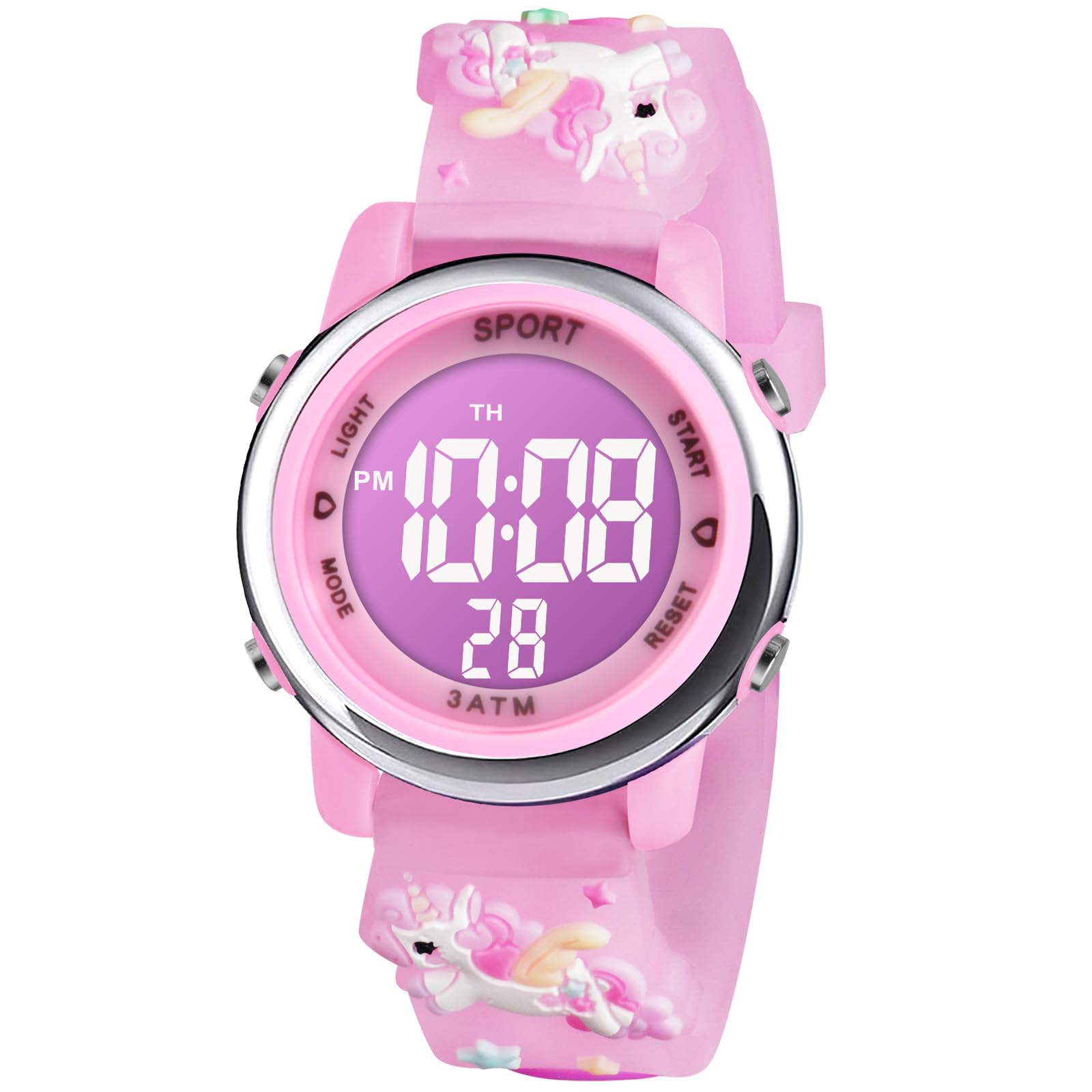 Vicloon Kids Watch, Toddler Digital Watch, Digital Watch LED Electrical Watches 7 Color Lights Watch Sport Outdoor with Alarm Stopwatch Unicorn Toys Gift for 6-12 Year Girls Children Wristwatch