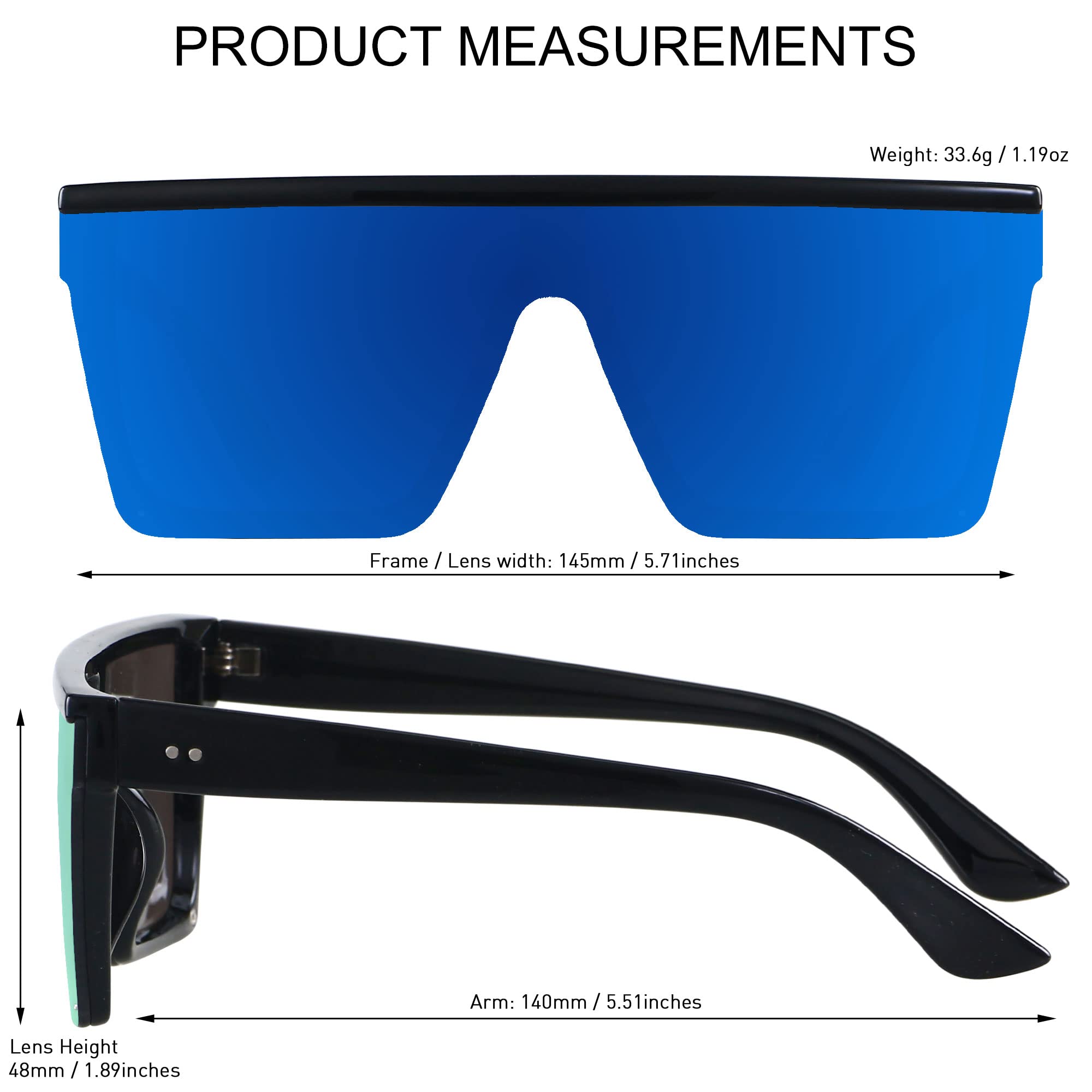 LYZOIT Square Oversized Sunglasses for Women Men Big Flat Top Fashion Shield Large UV Protection Rimless Shades