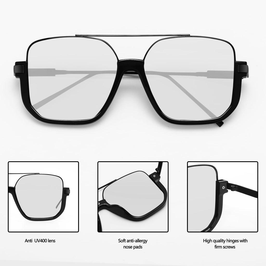 GUVIVI Retro Oversized Aviator Sunglasses for Women Men Square Double Bridge Pilot Sun Glasses 70s Trendy Shades