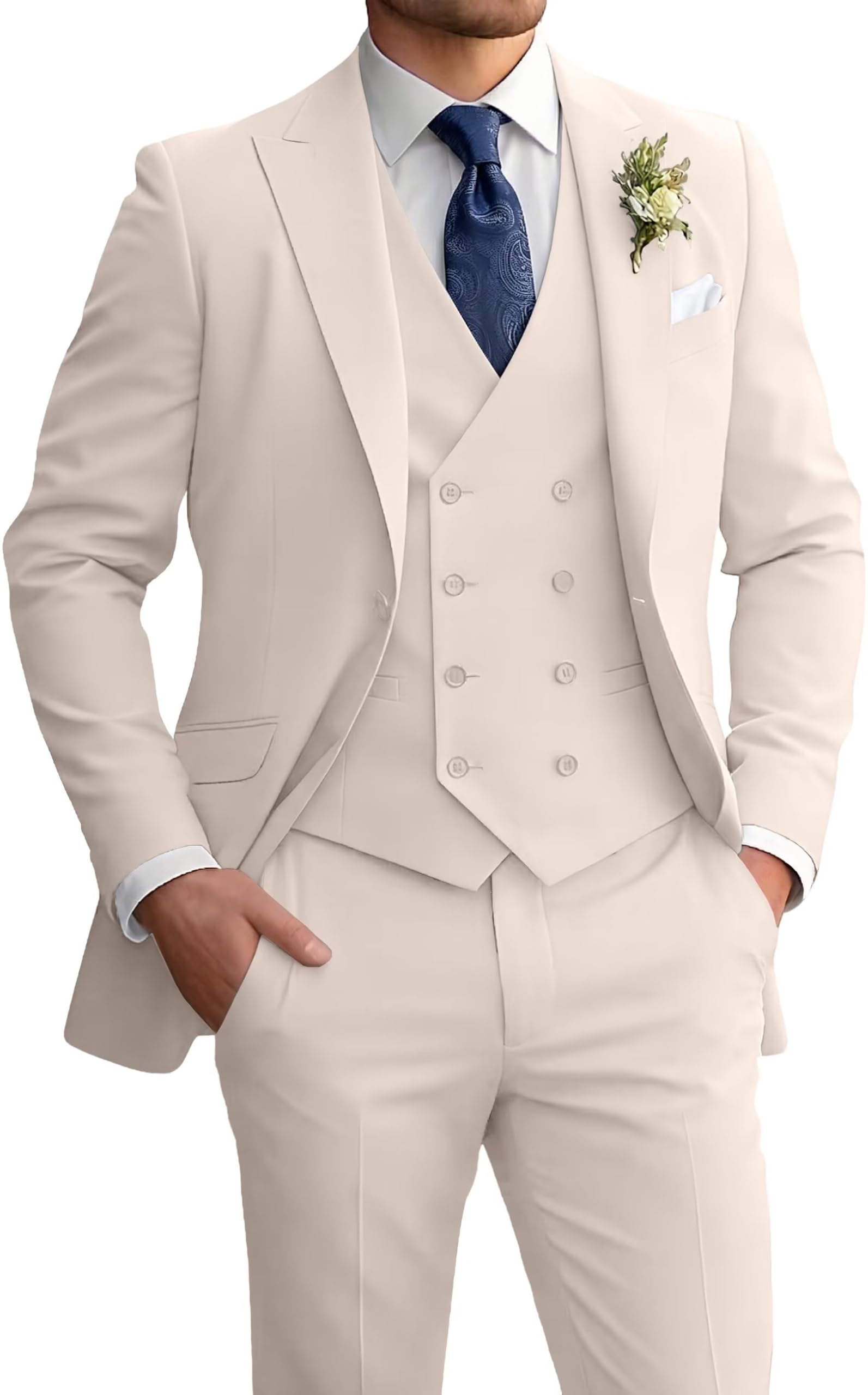 Mens Suit 3 Piece Double Breasted Suit Men Formal Business Tuxedos Blazer Vest Pants Set for Wedding Party Dinner