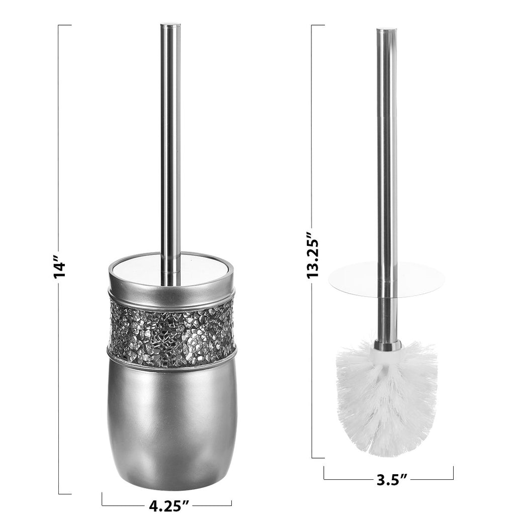 Creative Scents Crackled Glass Silver Bathroom Accessory Set – 4-Piece Vanity Set Includes: Lotion Soap Dispenser, Toothbrush Holder, Tumbler, and Soap Dish