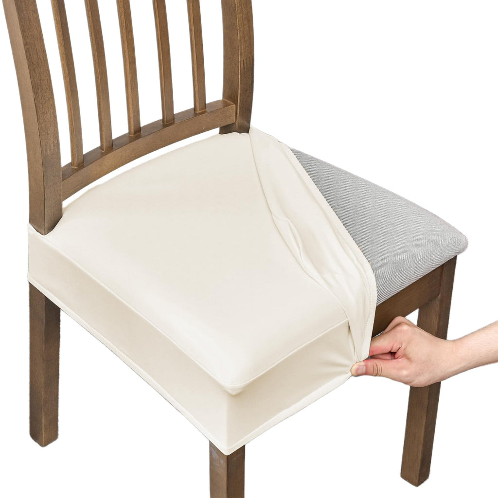 NILUOH Waterproof Seat Covers for Dining Room Chairs Set of 6, Pu Leather Chair Seat Slipcovers Dining Chair Cover Removable Washable Chair Protctor Cover, Rear Covers (PU-Coffee)