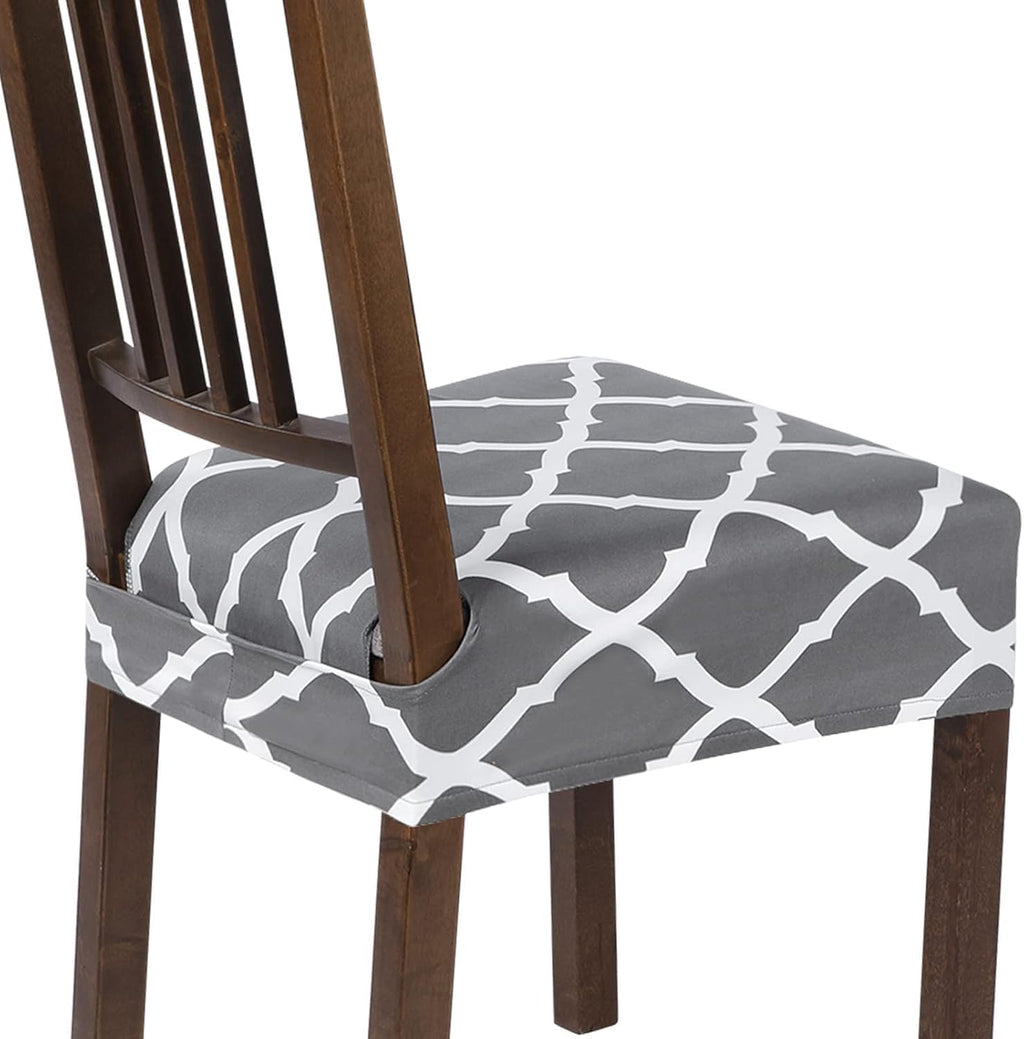 SearchI Stretch Dining Chair Seat Covers Set of 6, Soft Removable Washable Seat Cover for Dining Chairs, Dining Room Chair Cover Protector (Rear-Covered, Brown)