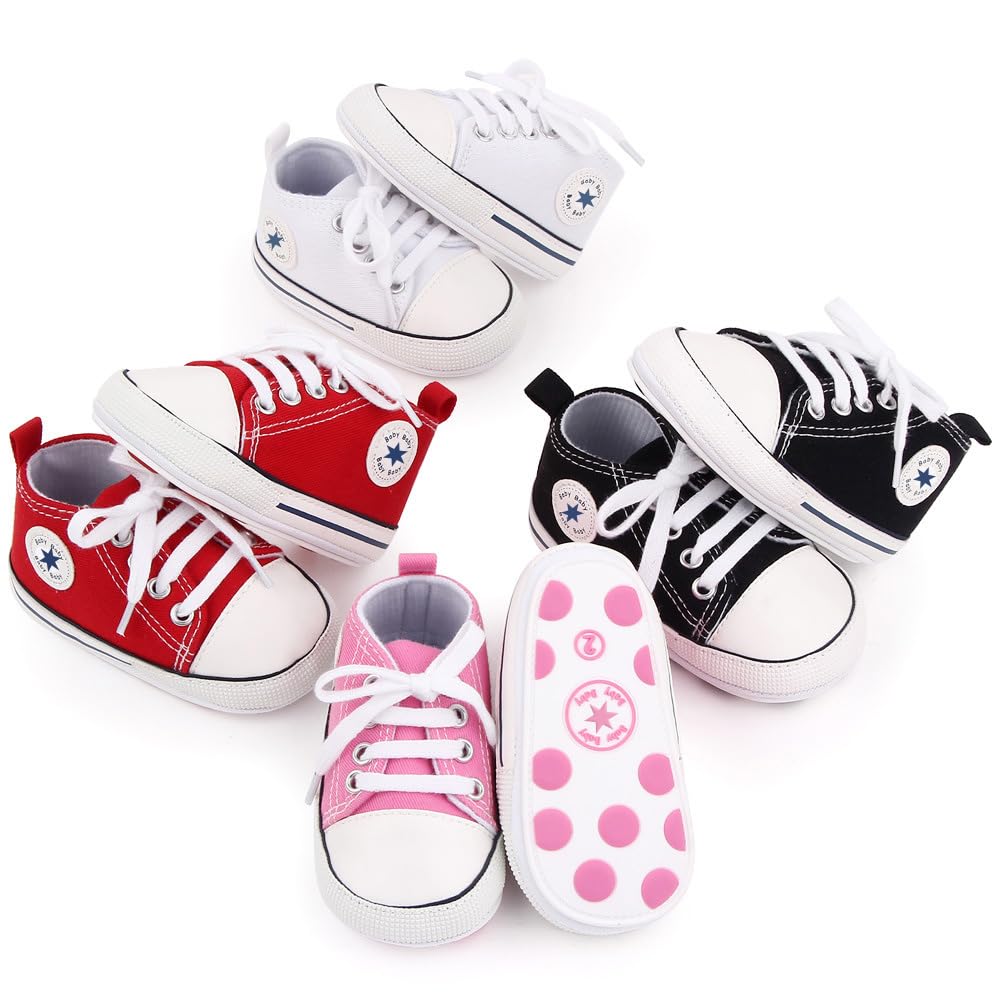 Unisex Baby Girls Boys Canvas High-top Shoes, Newborn Infant Anti-Slip Soft Sole Frist Walking Breathable Sneakers