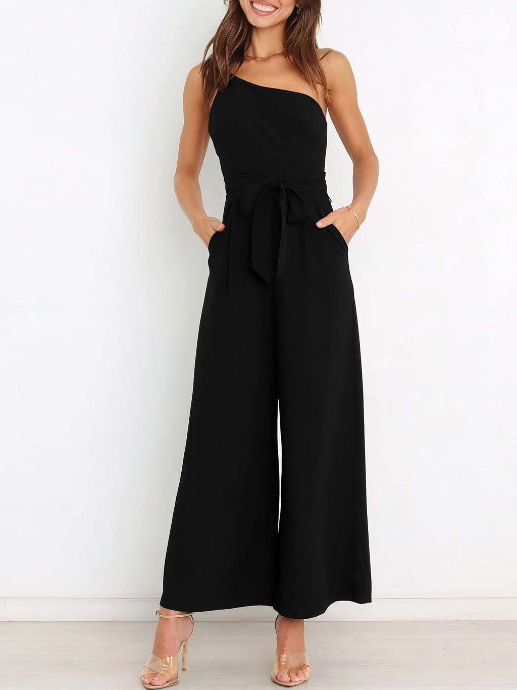 ANRABESS Women Summer Dressy Jumpsuits One Shoulder Sleeveless Casual Wide Leg Pants Romper Jumper 2026 Trendy Fall Outfits