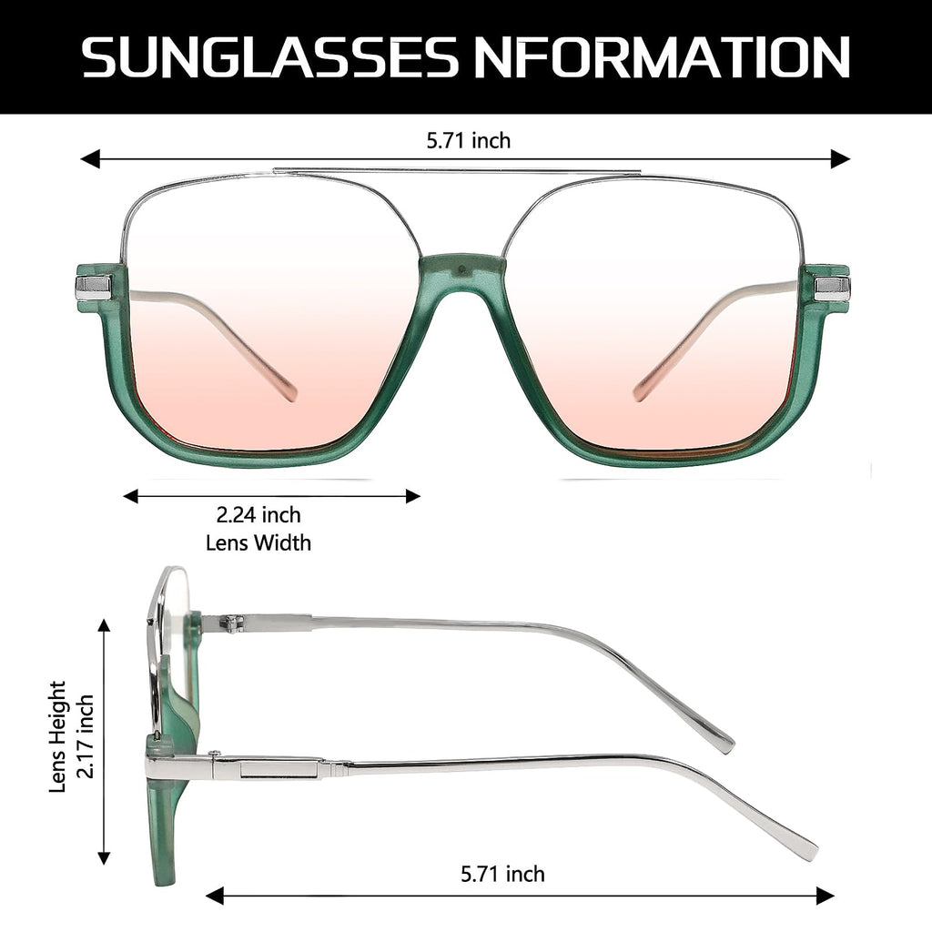 GUVIVI Retro Oversized Aviator Sunglasses for Women Men Square Double Bridge Pilot Sun Glasses 70s Trendy Shades