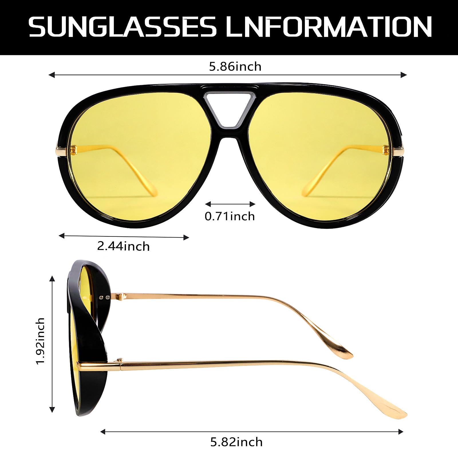 GUVIVI Retro Gold Aviator Sunglasses for Women Men, 2026 Metal Oversized 70s Aviators Black Vacation Beach Sun Glasses