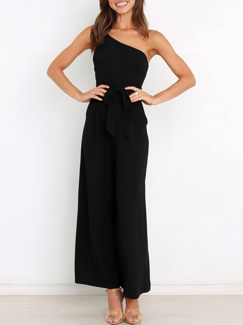 ANRABESS Women Summer Dressy Jumpsuits One Shoulder Sleeveless Casual Wide Leg Pants Romper Jumper 2026 Trendy Fall Outfits