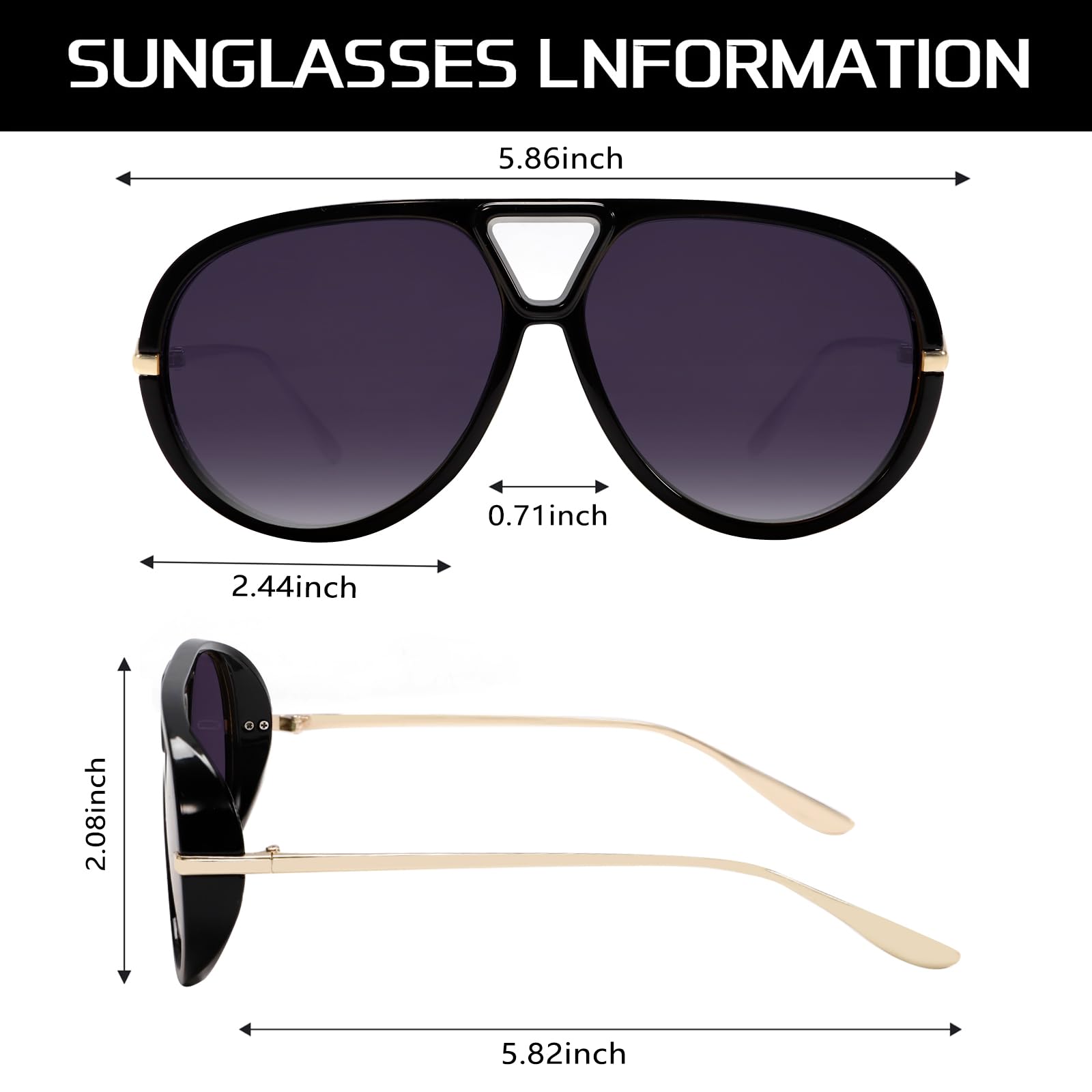 GUVIVI Retro Gold Aviator Sunglasses for Women Men, 2026 Metal Oversized 70s Aviators Black Vacation Beach Sun Glasses