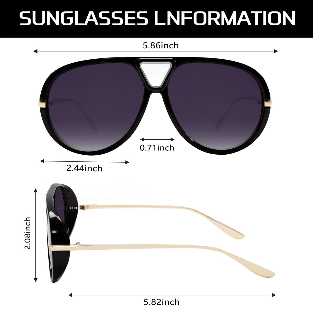 GUVIVI Retro Gold Aviator Sunglasses for Women Men, 2026 Metal Oversized 70s Aviators Black Vacation Beach Sun Glasses