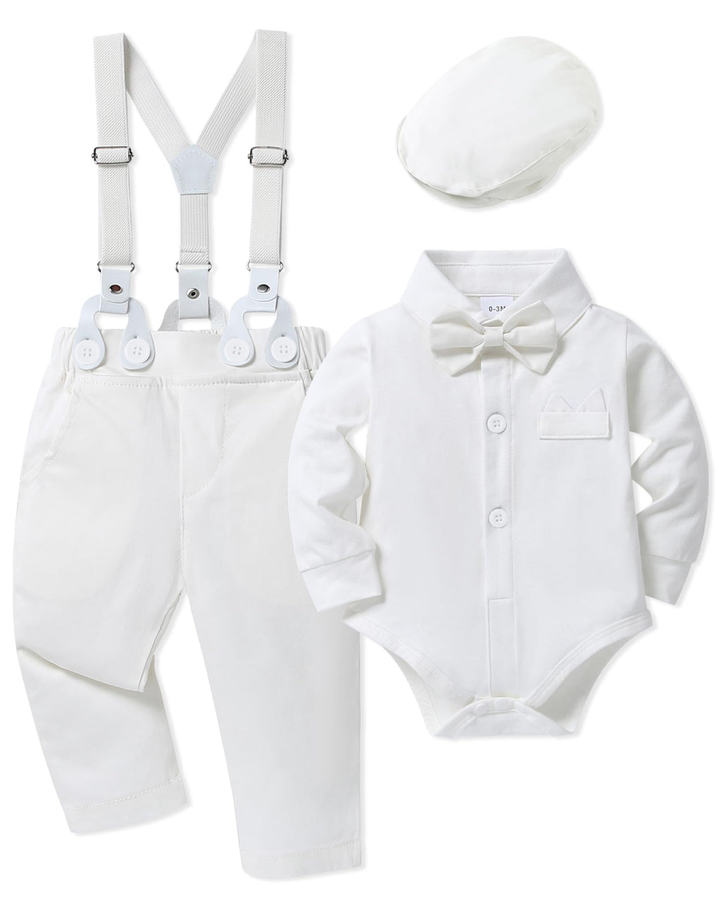WESIDOM Baby Boy Clothes 0-18M Newborn Infant Gentleman Outfit, Shirt+Bowtie+Beret+Suspender Pant Baby boy Suit Clothing Set