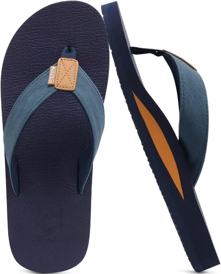 KuaiLu Men's Yoga Mat Leather Flip Flops with Arch Support Comfortable Cushion Walking Thong Sandals Slip On Indoor Outdoor