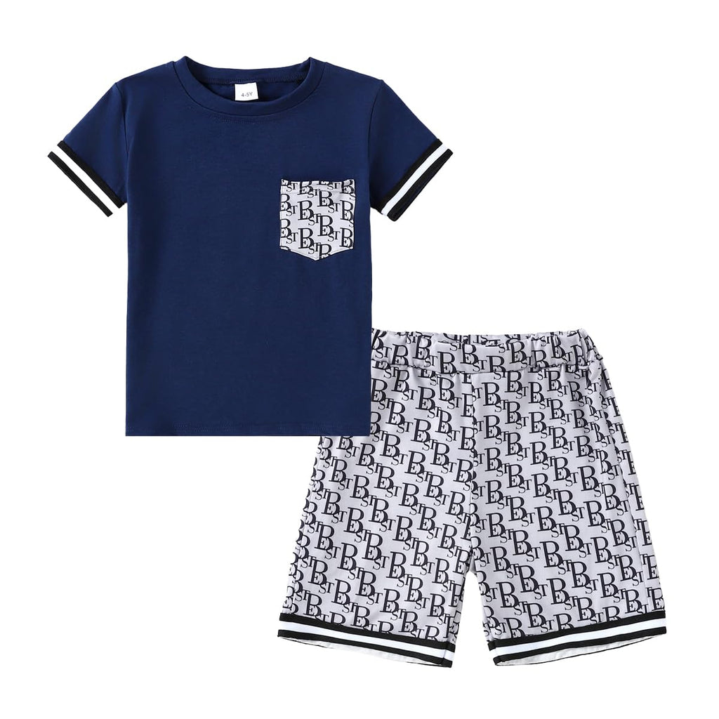 Kids Tween Boy Casual Clothing Set Letter Graphic Colorblock Tee +Shorts Summer Clothing Set 4-14 Years