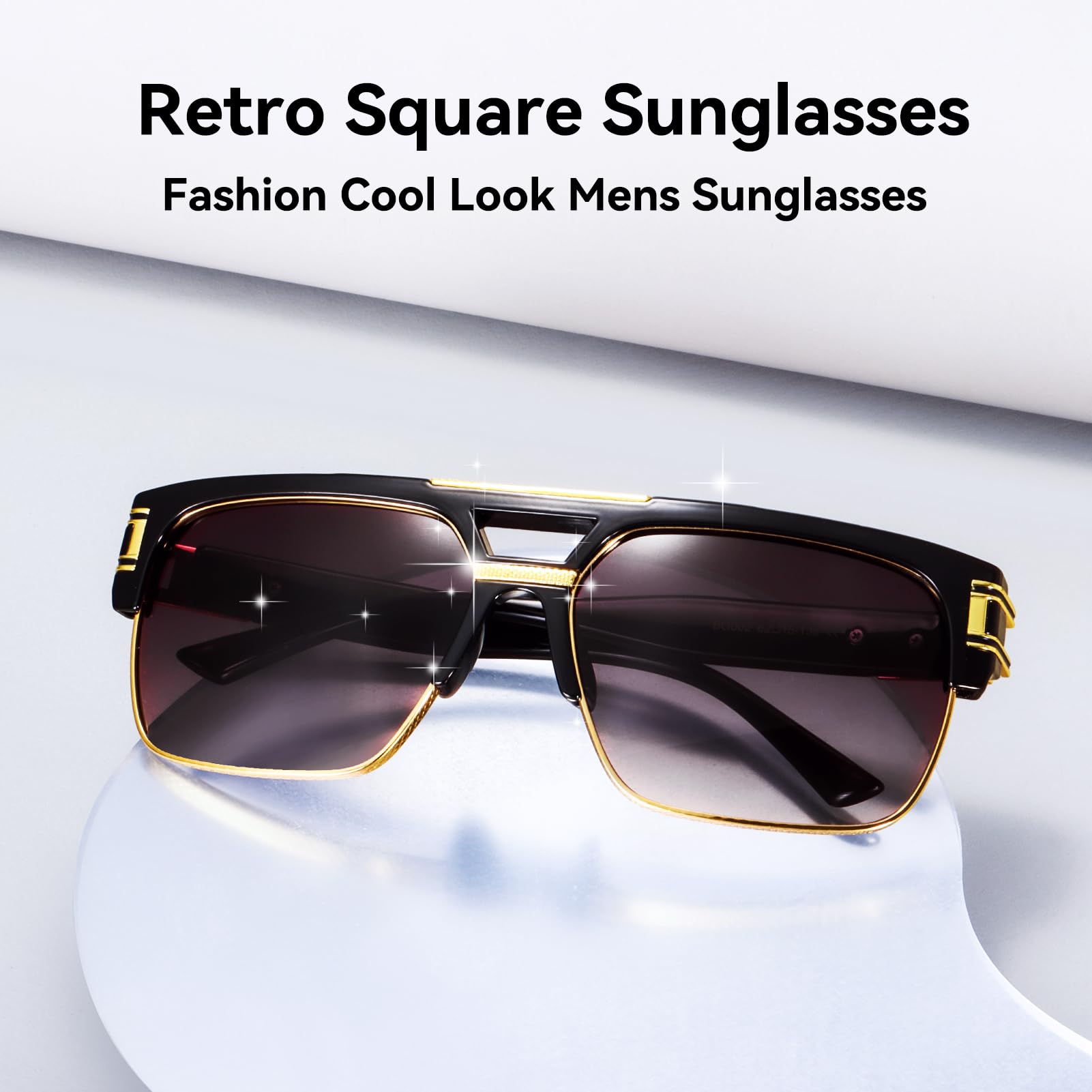 Dollger Square Sunglasses for Men Classic Oversized Sun Glasses Retro Semi Rimless Gold Alloy Frame UV400