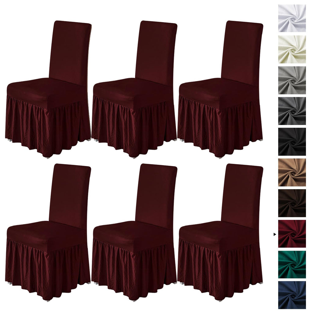 molasofa Chair Covers for Dining Room Set of 6 Stretch Chair Slipcovers with Skirt for Kitchen Seat Protectors Wedding Banquet Decor Kids Pets Spandex Fabric Washable (6pcs, Brown)
