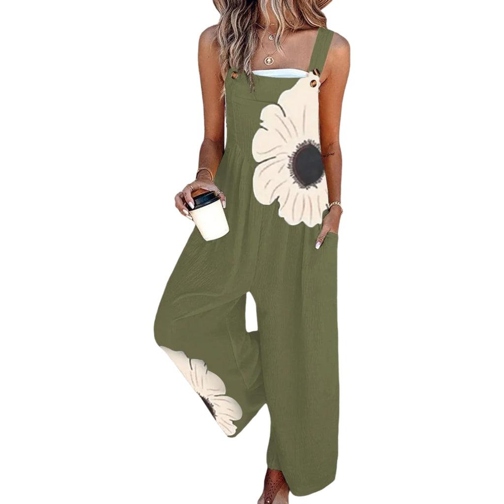 Women's Jumpsuits 2026 Summer Floral Overalls One Piece Outfits Sleeveless Wide Leg Pants Rompers with Pockets
