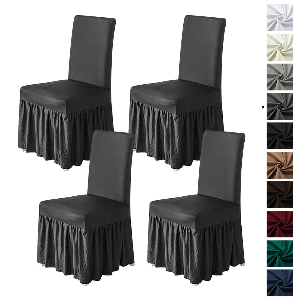 molasofa Chair Covers for Dining Room Set of 6 Stretch Chair Slipcovers with Skirt for Kitchen Seat Protectors Wedding Banquet Decor Kids Pets Spandex Fabric Washable (6pcs, Brown)