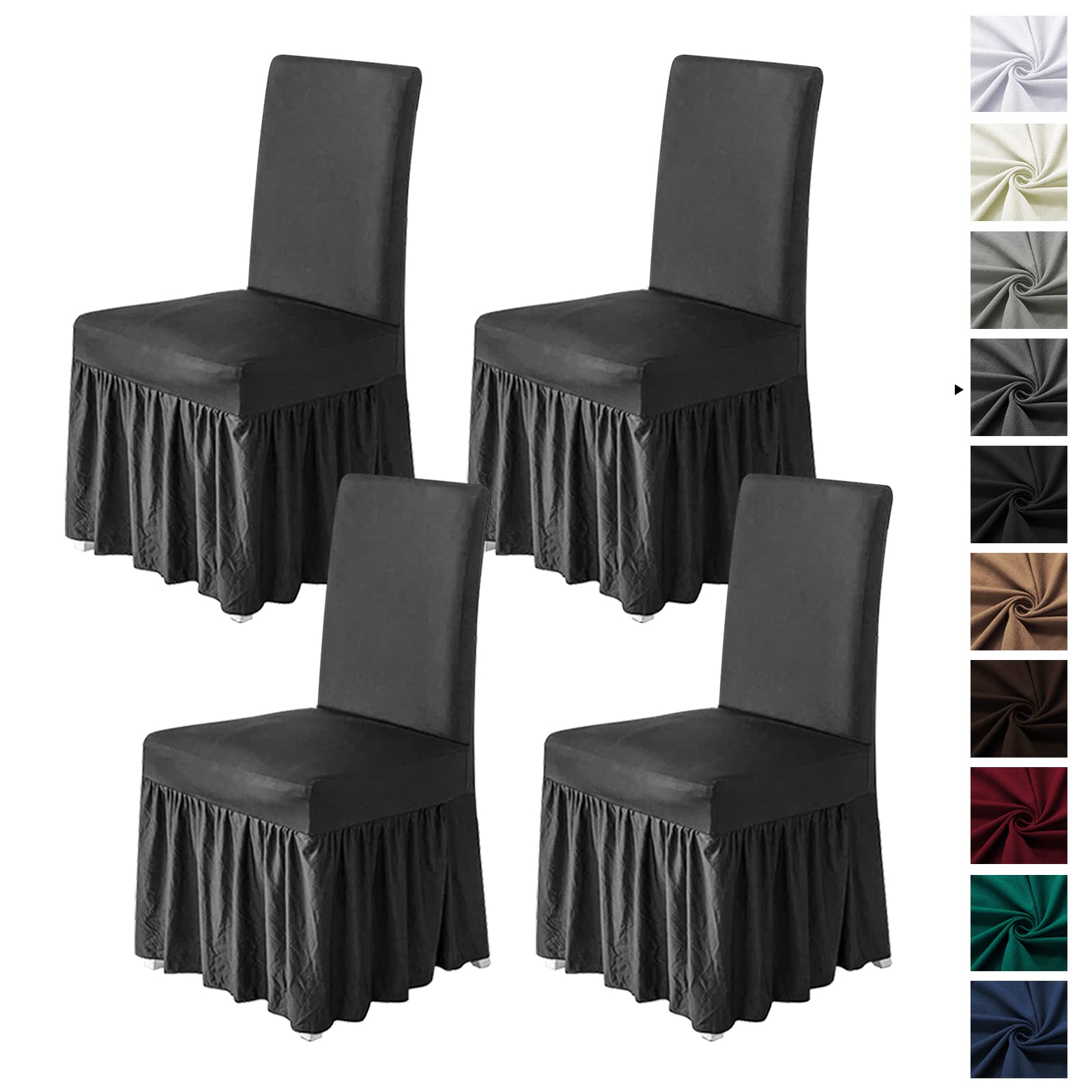molasofa Chair Covers for Dining Room Set of 6 Stretch Chair Slipcovers with Skirt for Kitchen Seat Protectors Wedding Banquet Decor Kids Pets Spandex Fabric Washable (6pcs, Brown)