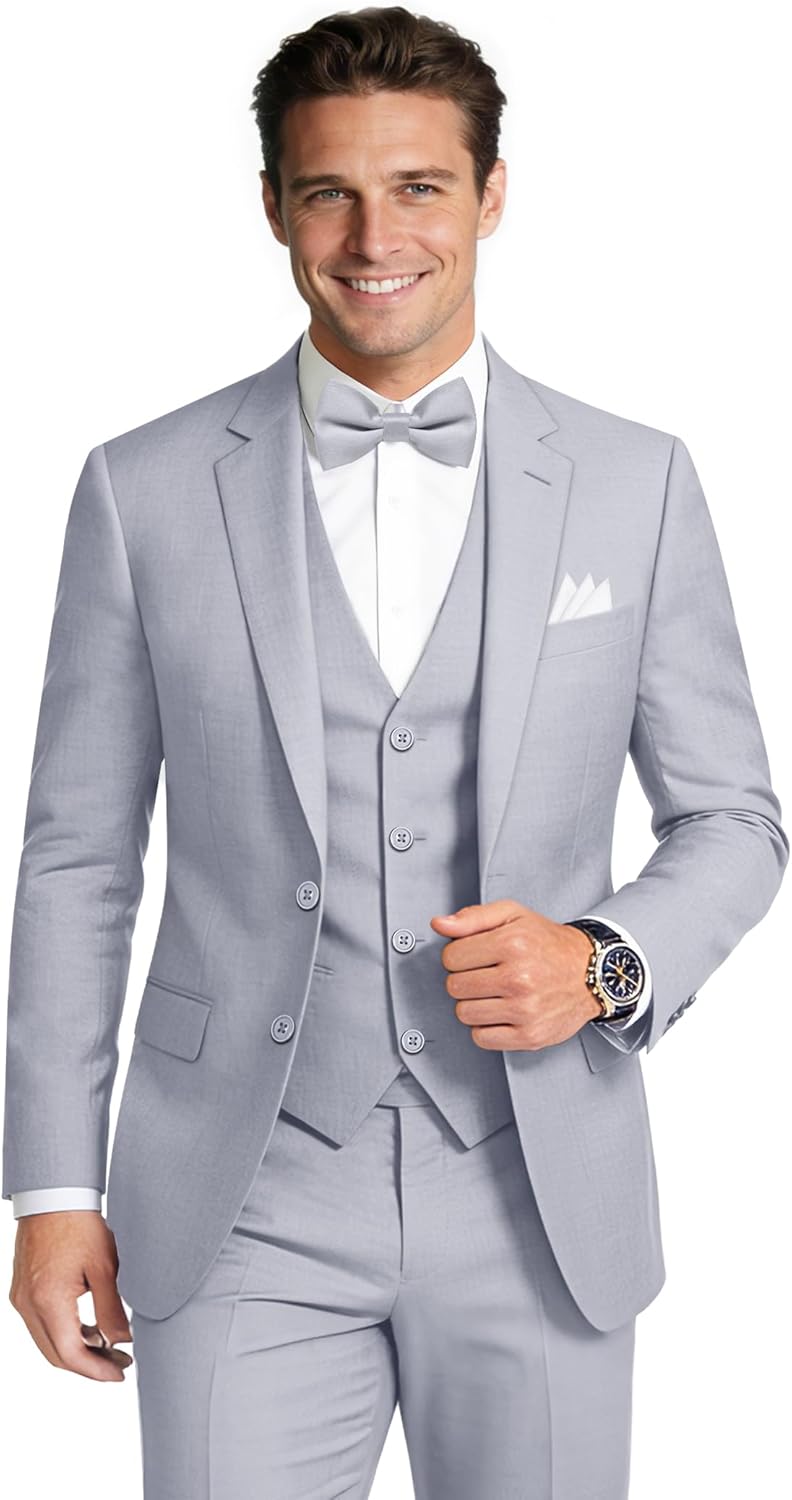 Men's Stretch Slim Fit 6-Piece Suit Set with Blazer, Vest, Pants, Bow Tie, Necktie and Pocket Square