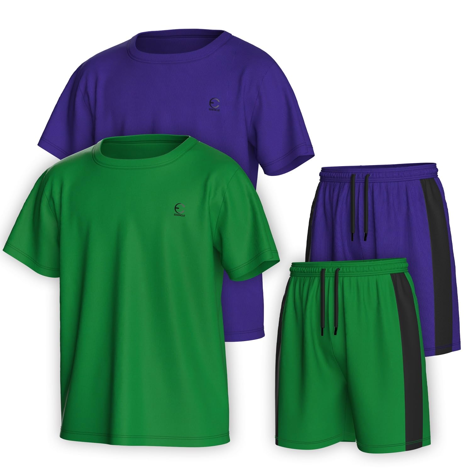 Boys Clothing Sets Tagless Loose Athletic Performance Crew Neck T-Shirt and Short Outfits Size 3-16 (4 Piece Set)