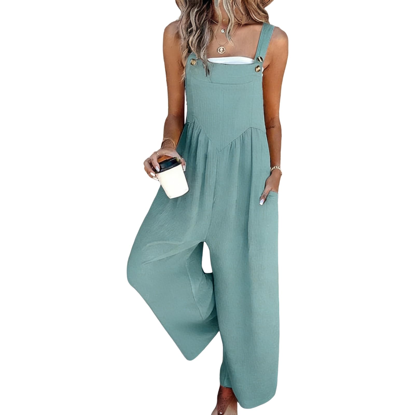 Women's Jumpsuits 2026 Summer Floral Overalls One Piece Outfits Sleeveless Wide Leg Pants Rompers with Pockets