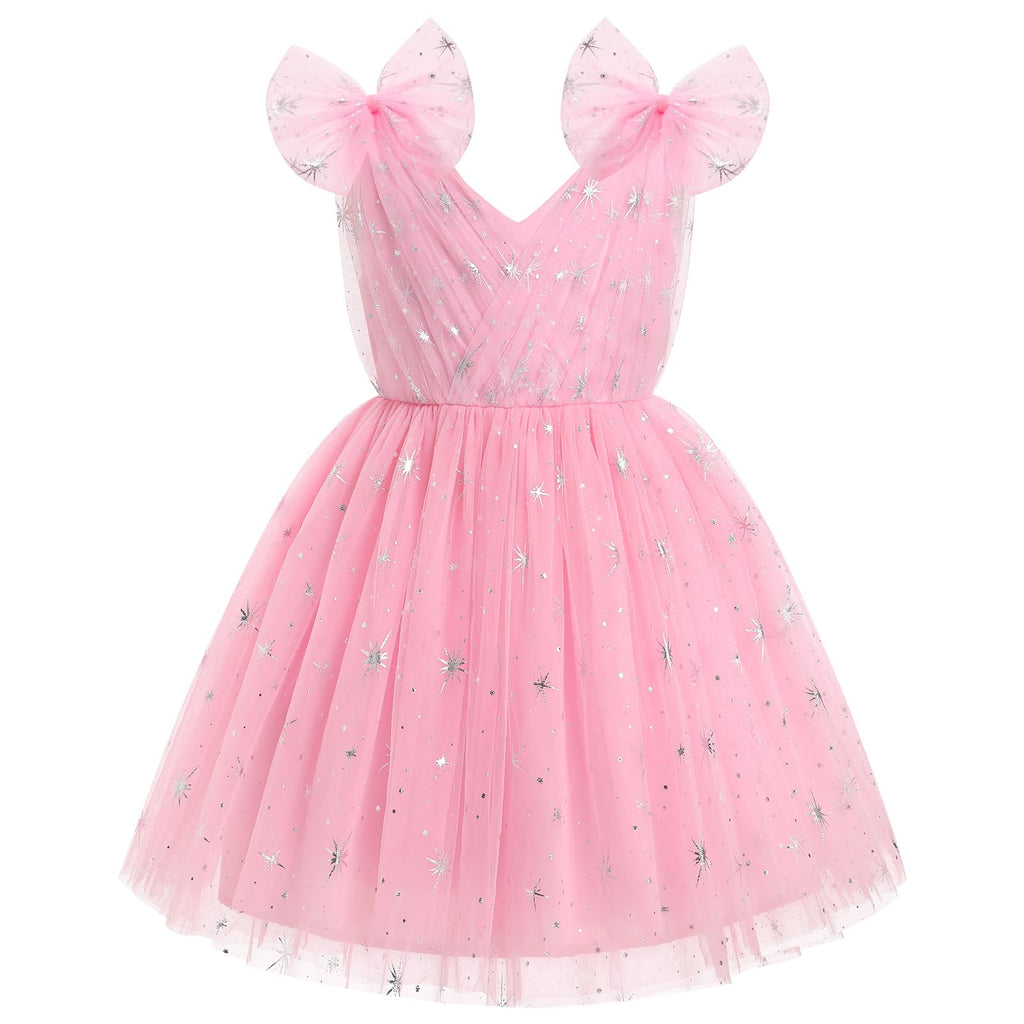 IMEKIS Toddler Kids Girls Butterfly Dress Sparkle Sequins Tulle Wedding Formal Birthday Dresses 2-10T