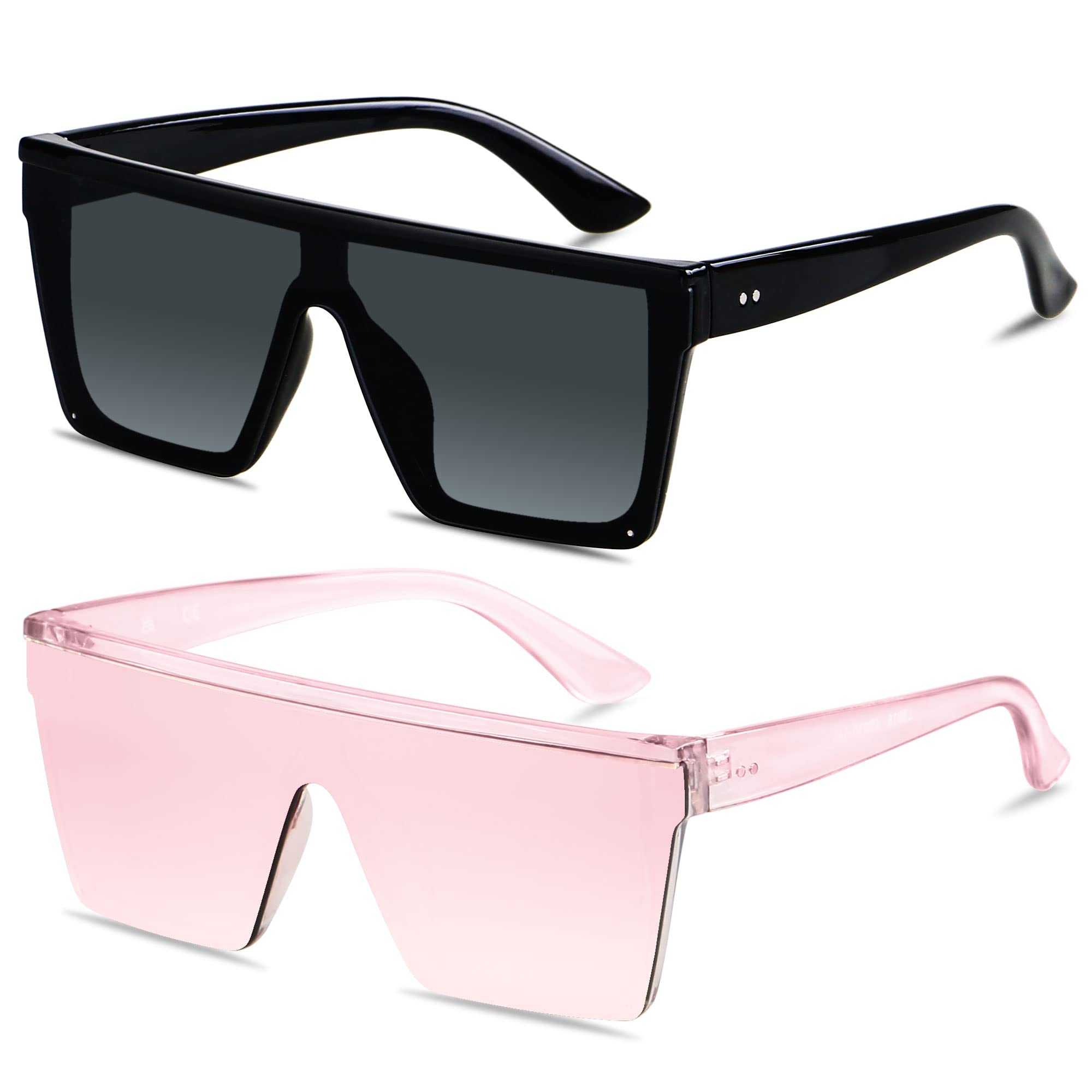 LYZOIT Square Oversized Sunglasses for Women Men Big Flat Top Fashion Shield Large UV Protection Rimless Shades