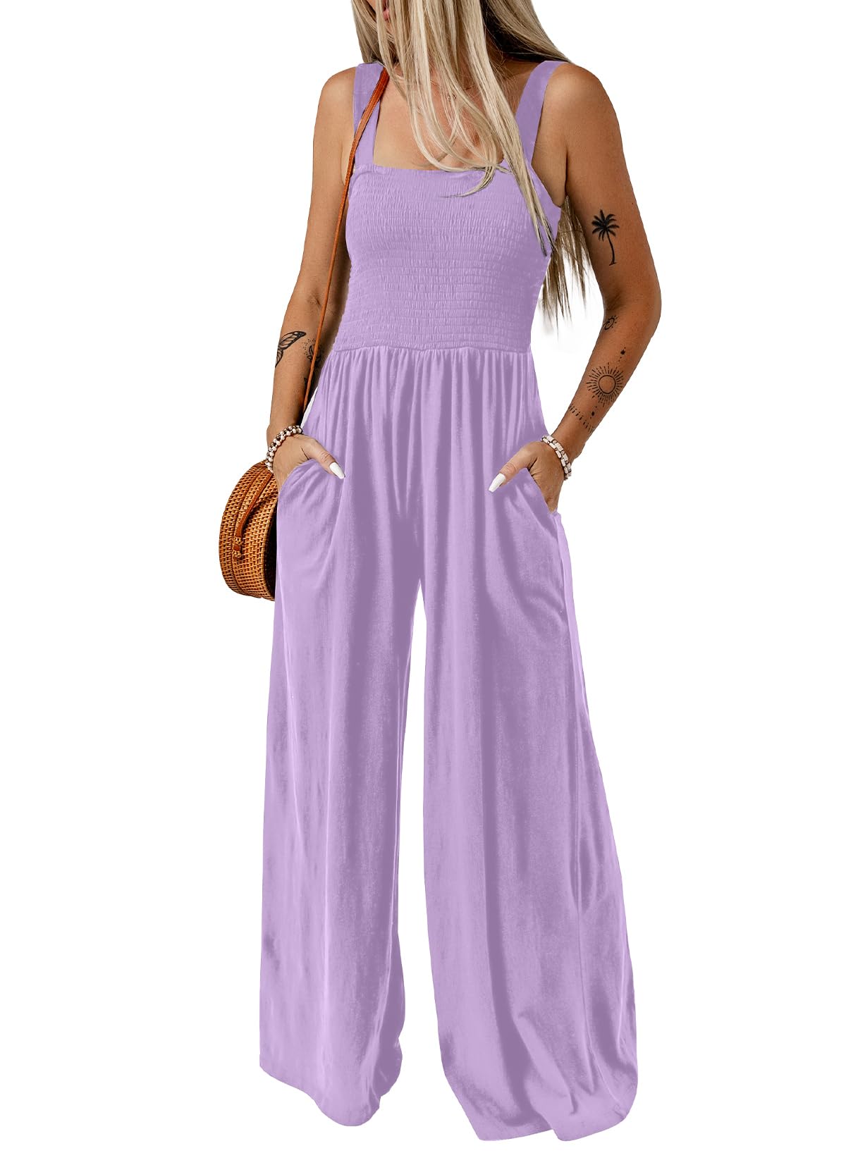 Dokotoo Women's Casual Loose Overalls Jumpsuits One Piece Sleeveless Wide Leg Long Pant Rompers With Pockets
