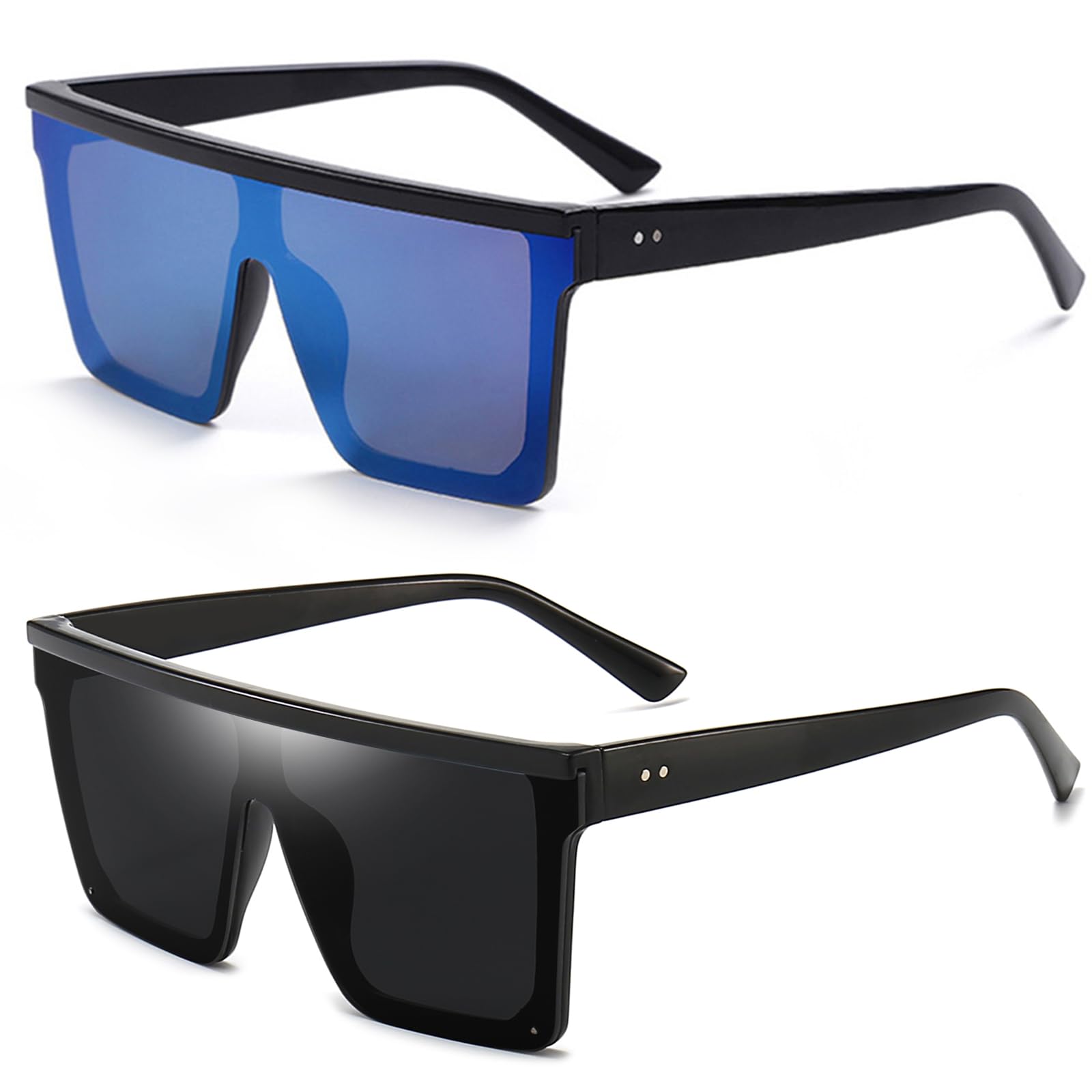 Dollger Square Oversized Sunglasses for Women Men Fashion Flat Top Big Black Frame Shades