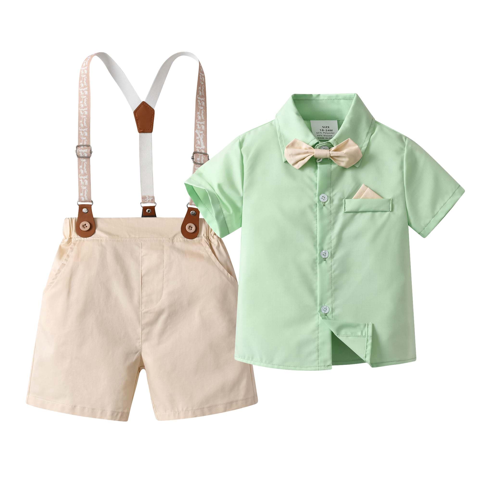 Boarnseorl Baby Boys Gentleman Outfits Suits, Infant Shirt+Shorts+Bow Tie+Suspenders