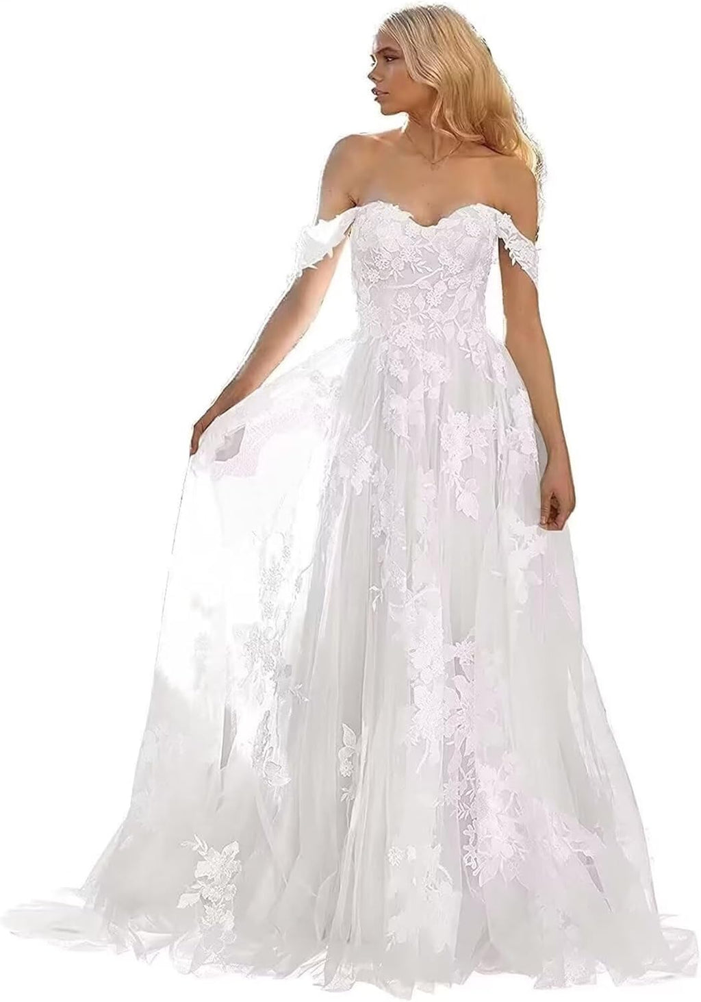 Lace Wedding Dresses for Bride Mermaid V Neck Boho Beach Bridal Gowns with Train BOF30