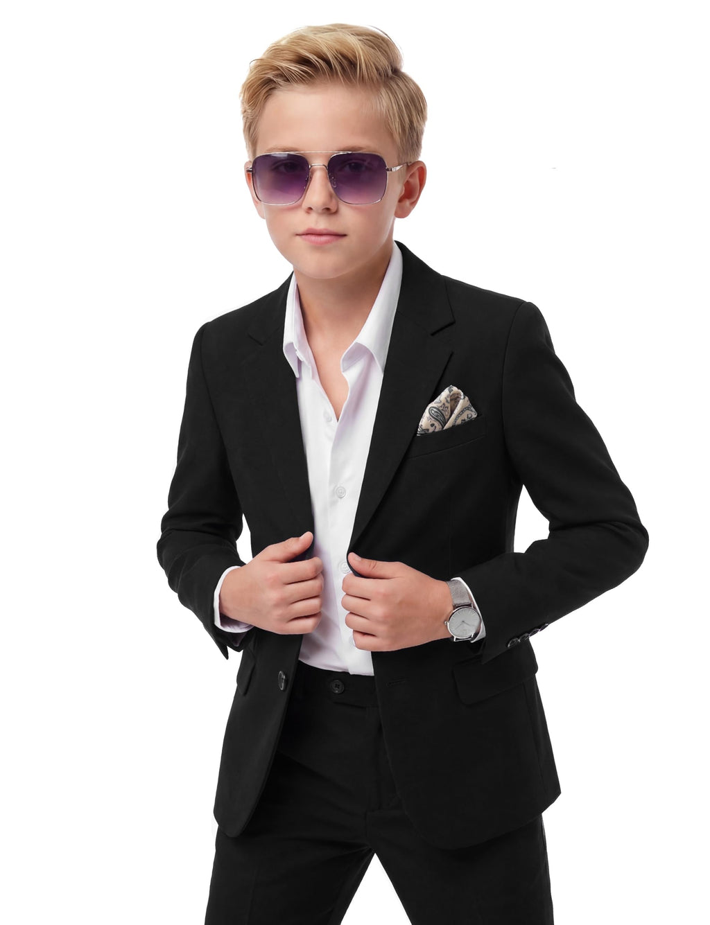 WULFUL Boys' Slim Fit Suit 3 Pieces:Jacket, Pants, Shirt,Summer Suit Set for Teens Boys Wedding Beach