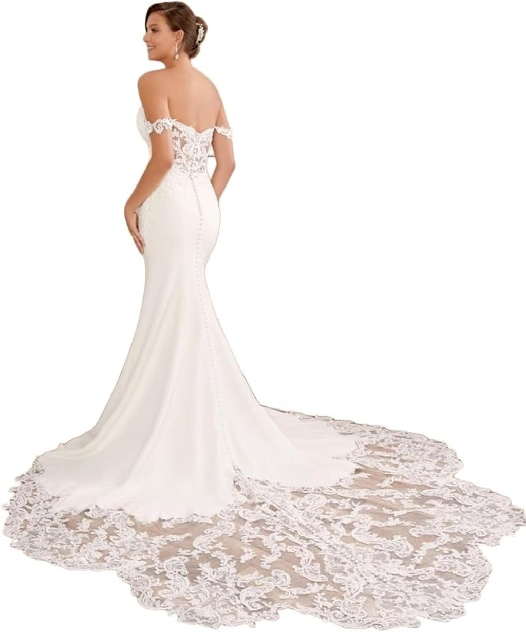 Wedding Dress for Bride Lace Appliques Mermaid Boho Beach Bridal Gowns BOF44