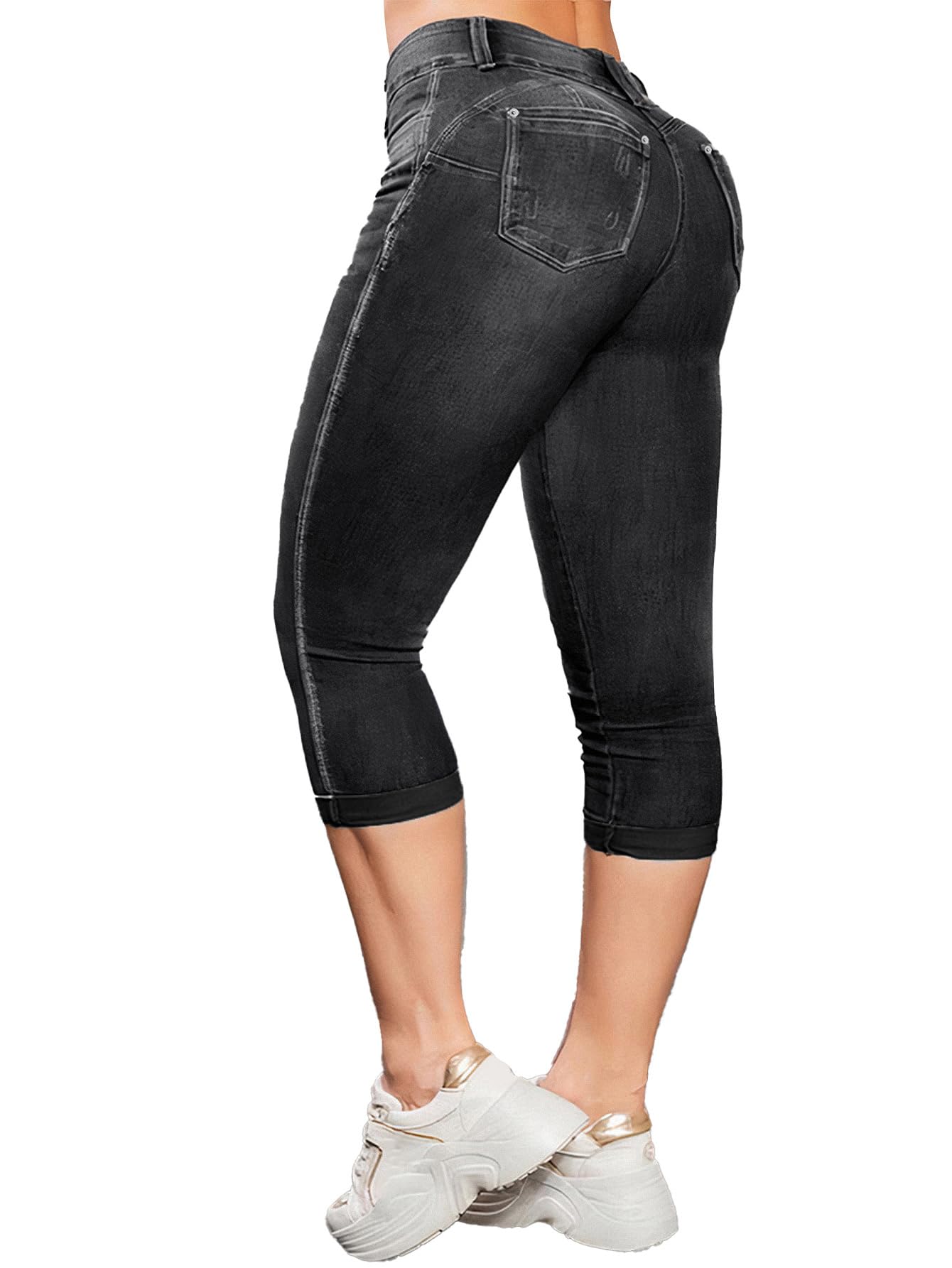 Flamingals High Waist Capris Jeans for Women Casual Summer Butt Lifting Skinny Denim Capri