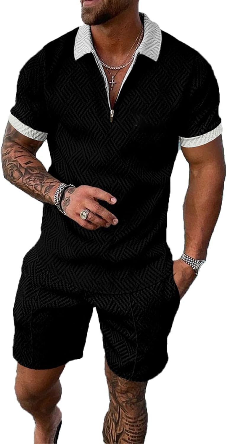 Mens Short Sets 2 Piece Outfits Polo Shirt Fashion Summer Tracksuits Casual Set Short Sleeve and Shorts Set for Men