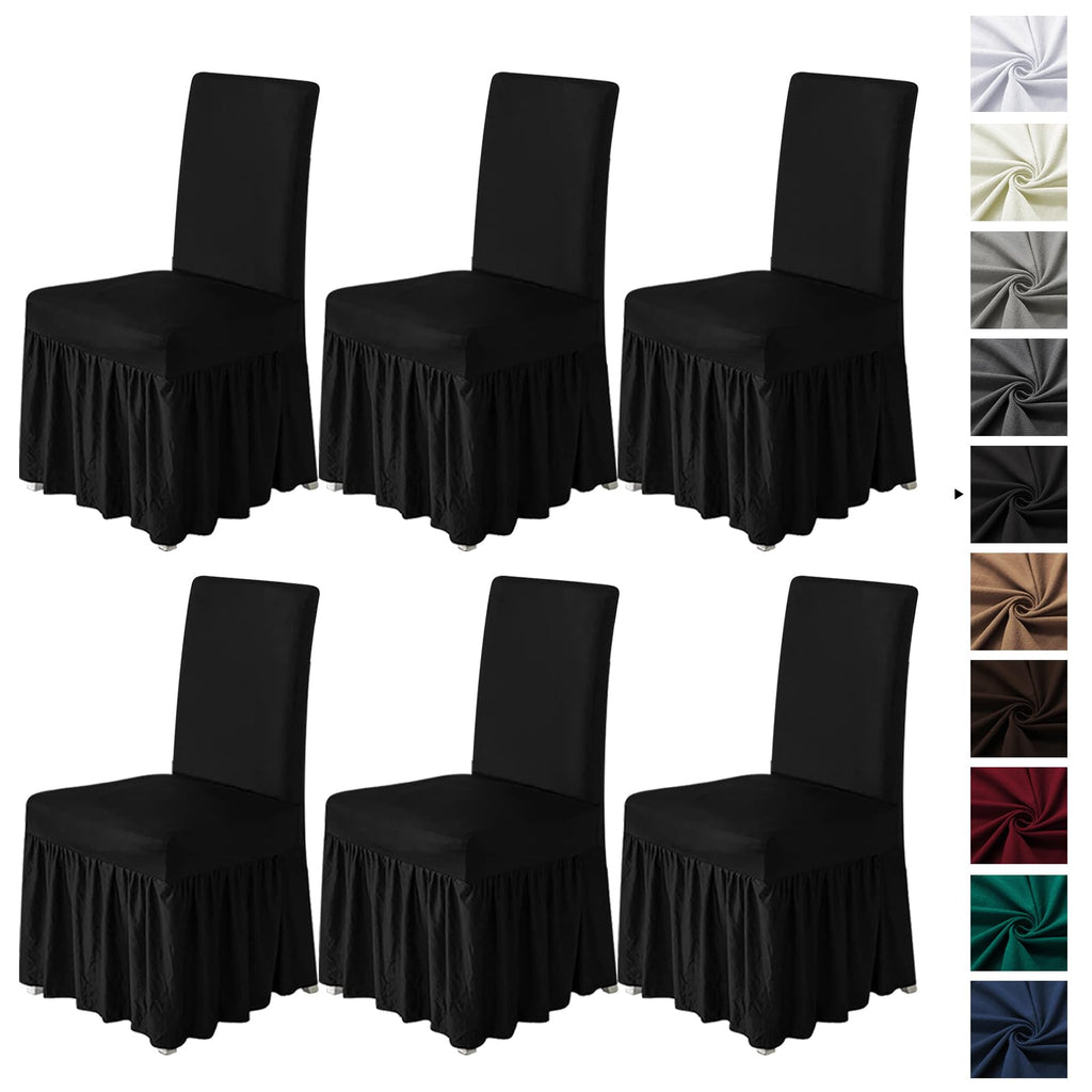 molasofa Chair Covers for Dining Room Set of 6 Stretch Chair Slipcovers with Skirt for Kitchen Seat Protectors Wedding Banquet Decor Kids Pets Spandex Fabric Washable (6pcs, Brown)