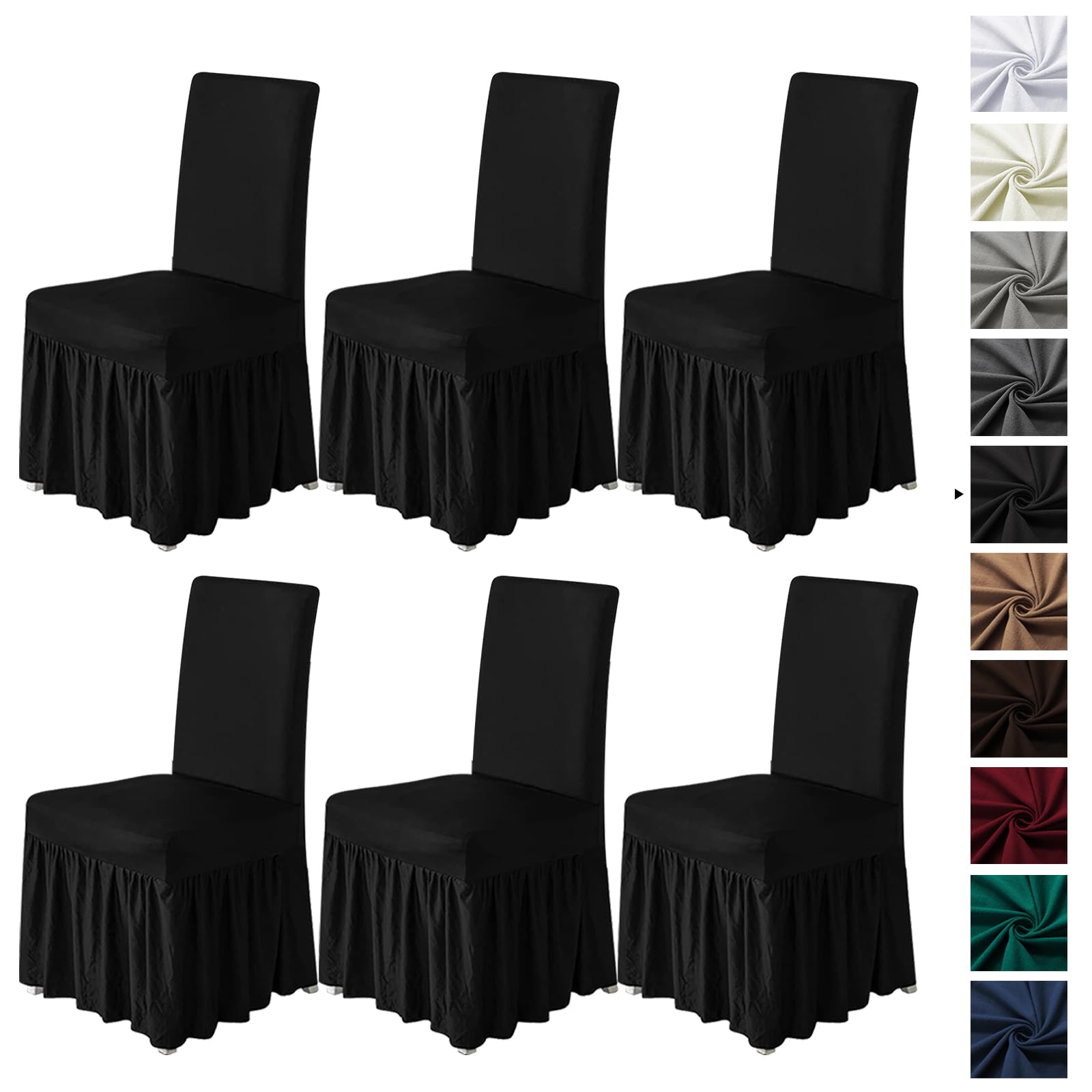 molasofa Chair Covers for Dining Room Set of 6 Stretch Chair Slipcovers with Skirt for Kitchen Seat Protectors Wedding Banquet Decor Kids Pets Spandex Fabric Washable (6pcs, Brown)