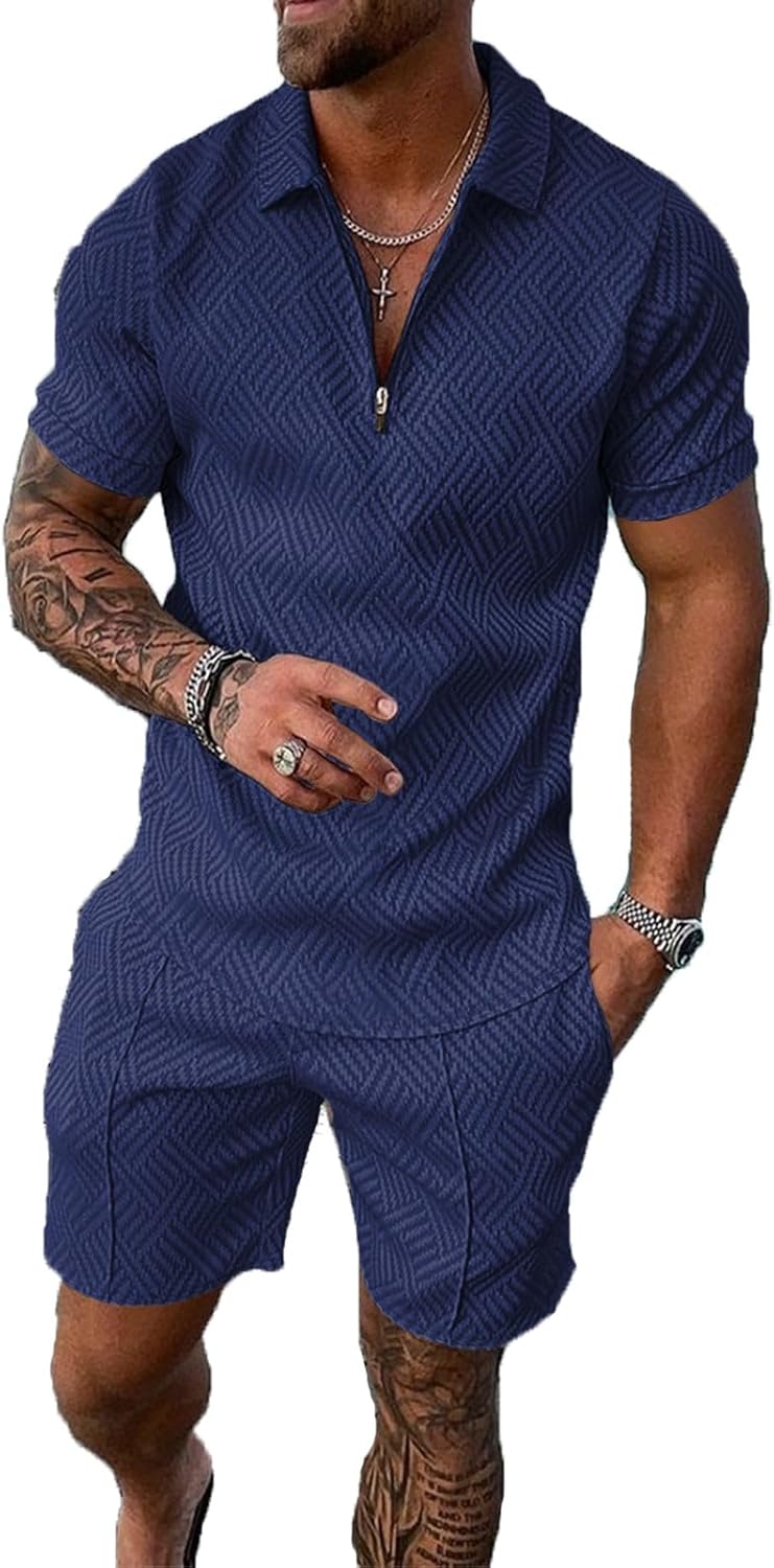Mens Short Sets 2 Piece Outfits Polo Shirt Fashion Summer Tracksuits Casual Set Short Sleeve and Shorts Set for Men