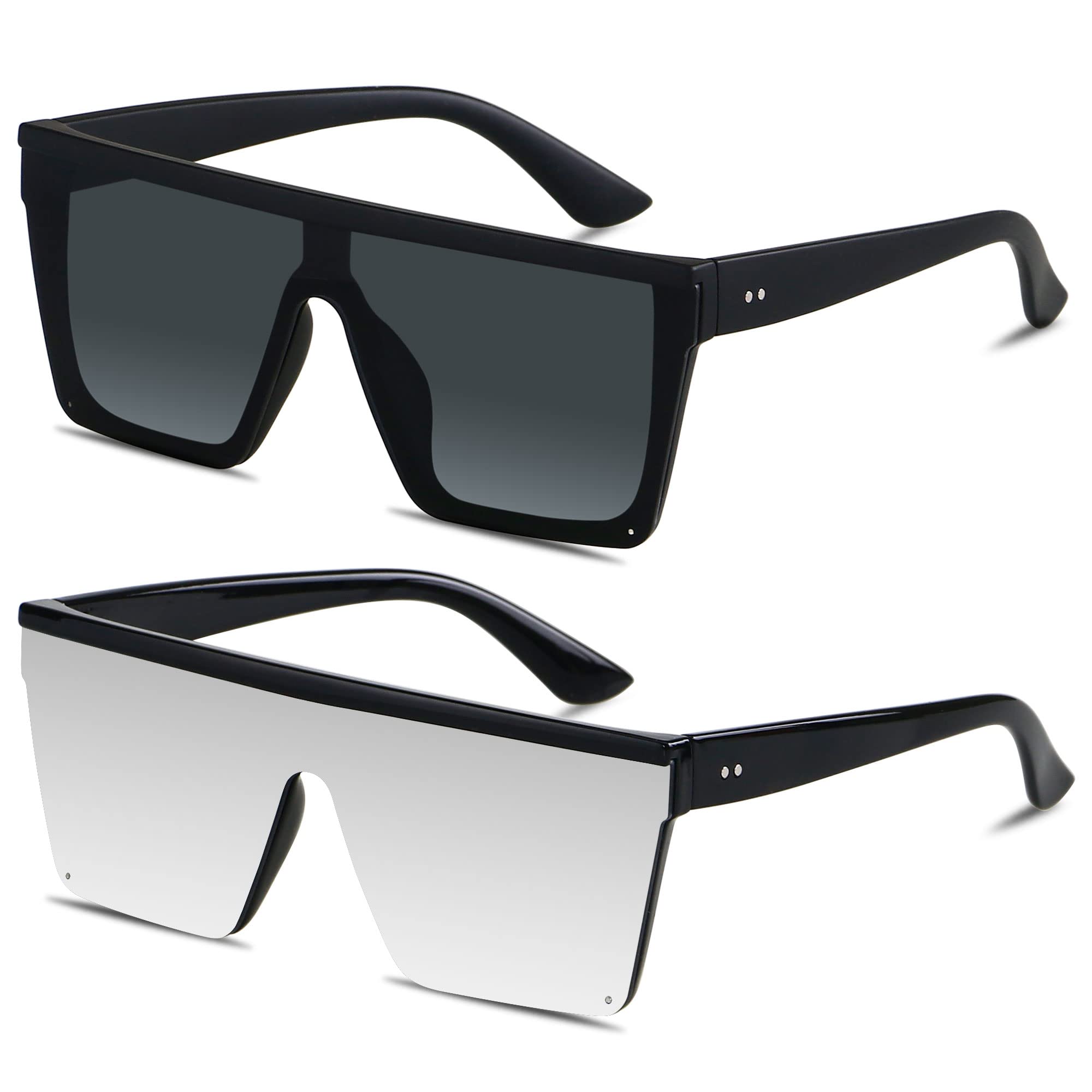 LYZOIT Square Oversized Sunglasses for Women Men Big Flat Top Fashion Shield Large UV Protection Rimless Shades