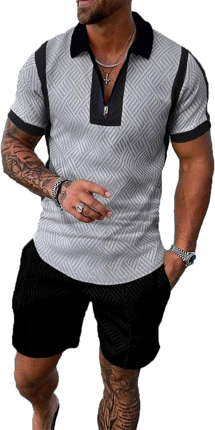 Mens Short Sets 2 Piece Outfits Polo Shirt Fashion Summer Tracksuits Casual Set Short Sleeve and Shorts Set for Men