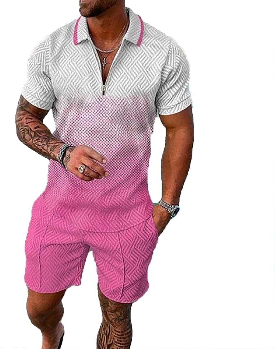 Mens Short Sets 2 Piece Outfits Polo Shirt Fashion Summer Tracksuits Casual Set Short Sleeve and Shorts Set for Men