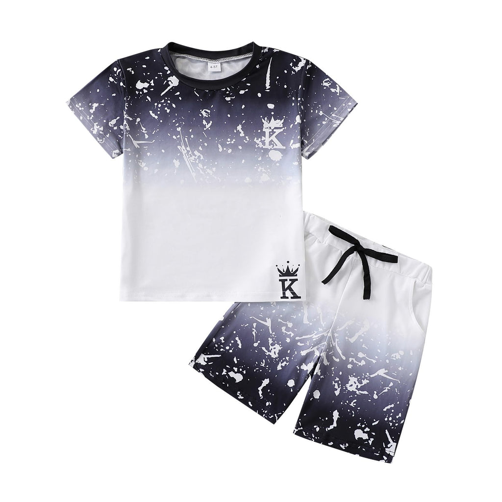 Kids Tween Boy Casual Clothing Set Letter Graphic Colorblock Tee +Shorts Summer Clothing Set 4-14 Years