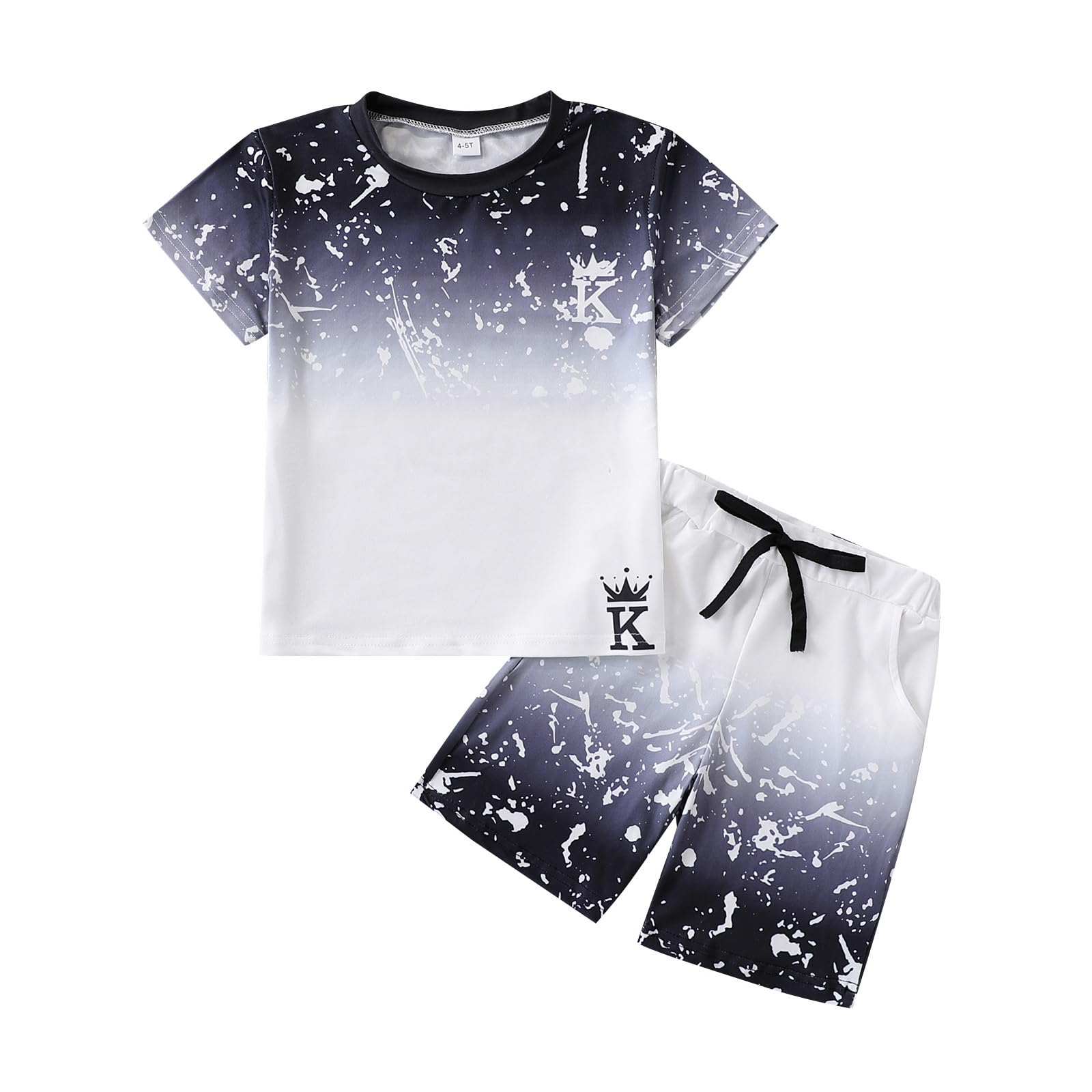 Kids Tween Boy Casual Clothing Set Letter Graphic Colorblock Tee +Shorts Summer Clothing Set 4-14 Years