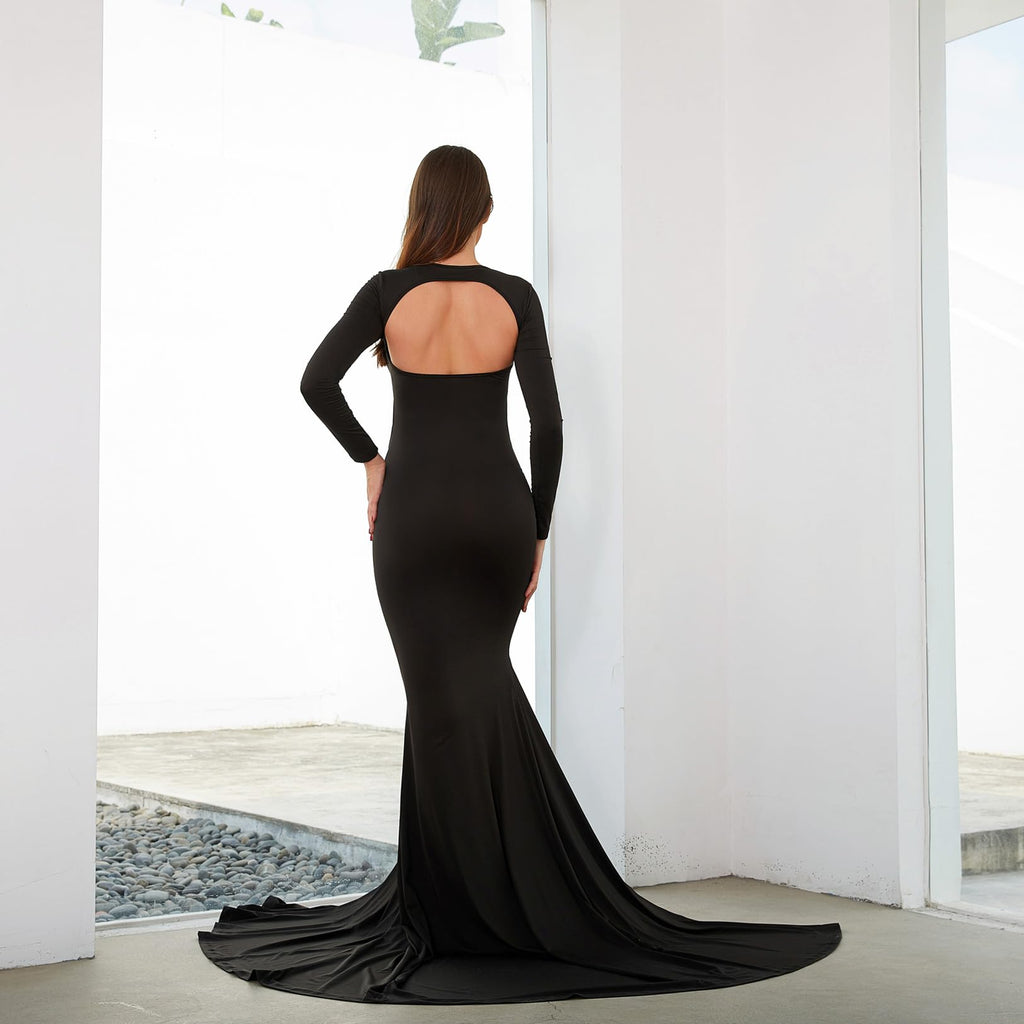 Bhome Maternity Dress for Photoshoot Cut-Out Backless Side Split Maternity Maxi Gown for Photoshoot