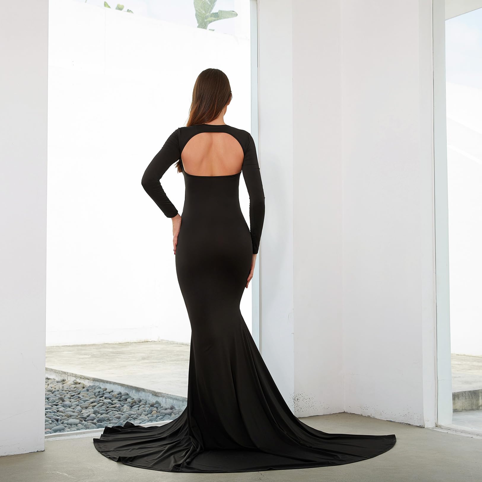 Bhome Maternity Dress for Photoshoot Cut-Out Backless Side Split Maternity Maxi Gown for Photoshoot