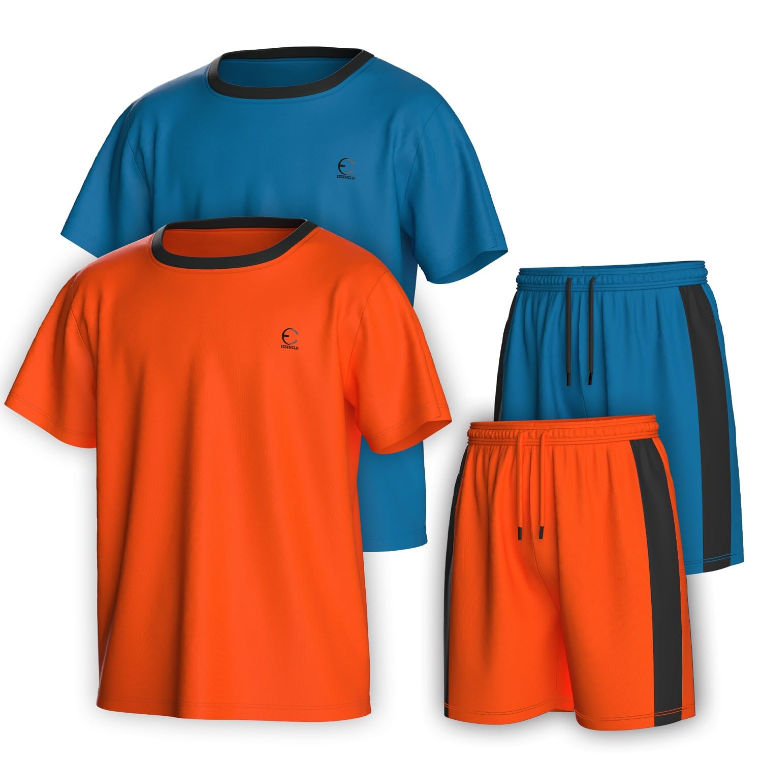 Boys Clothing Sets Tagless Loose Athletic Performance Crew Neck T-Shirt and Short Outfits Size 3-16 (4 Piece Set)